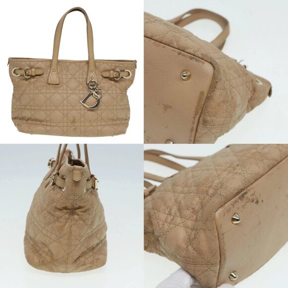 Christian Dior Lady Dior Canage Hand Bag Coated Canvas Cream Vanilla Auth yb647 - Picture 13 of 15